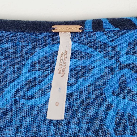 Free People Blue Floral Button-up Linen Mini Dress, Sz 0 - Picture 9 of 10